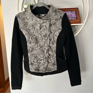 Anthropologie Knitted and Knotted S Small Burke Bomber Jacket Wool Gray Floral